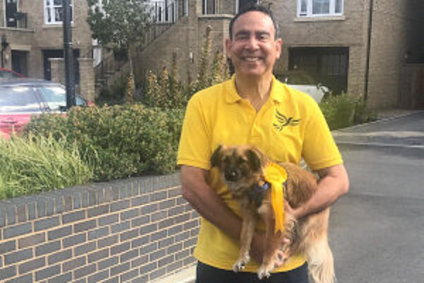 Jonathan with Barney, one of his two Cypriot rescue dogs