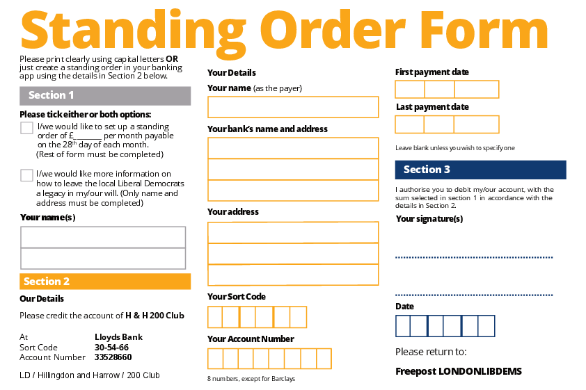 standing order form